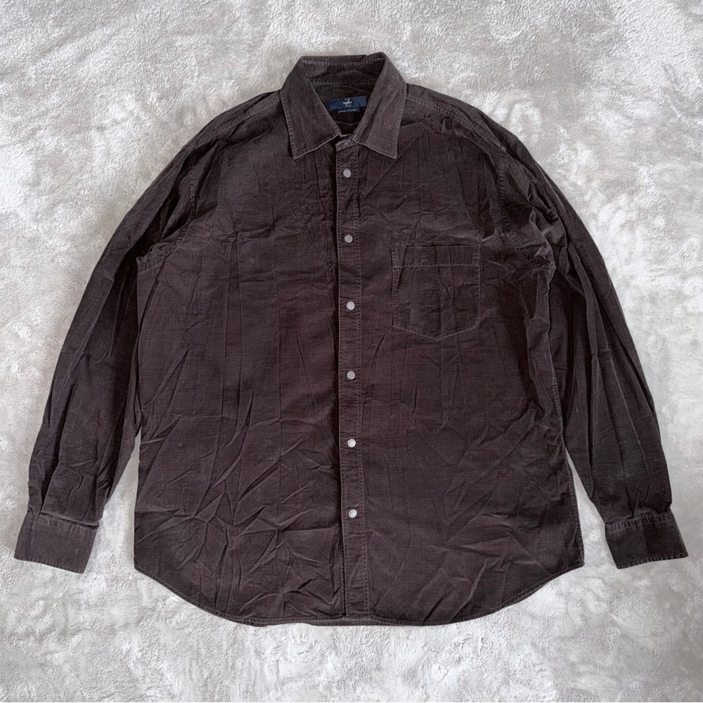 Z Zegna Sport Pinwale Corduroy Snap Button Shirt Men’s XL In Brown